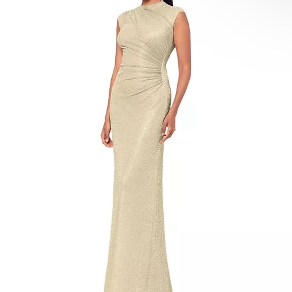 Betsy & Adam women’s metallic ruched Cream Gown size 6 NWT - Picture 1 of 8